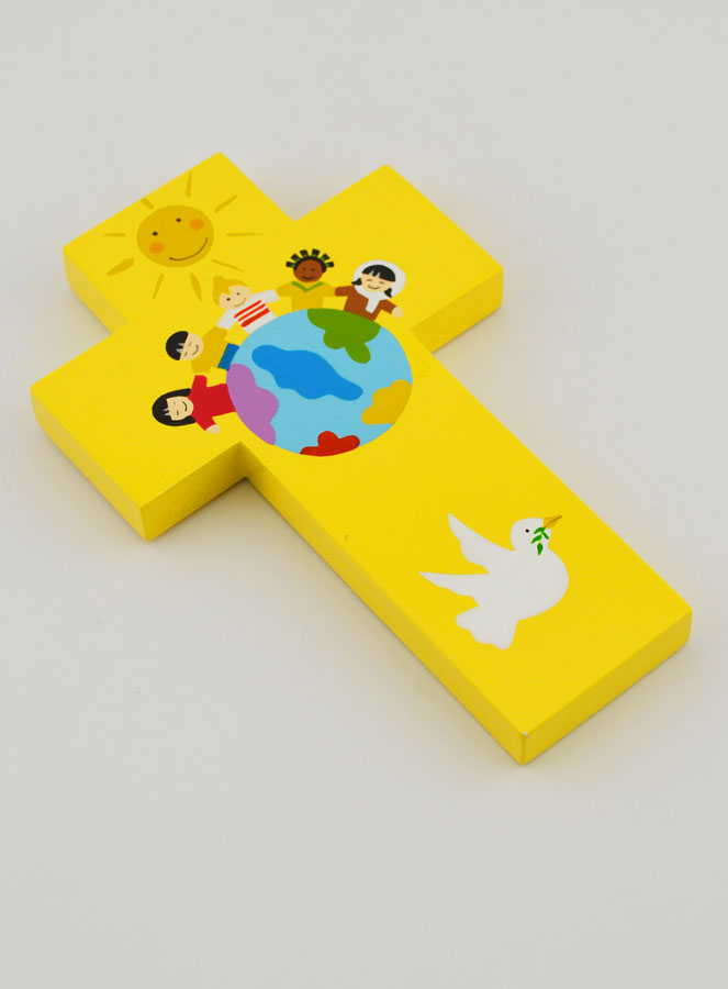 Croix en Bois Enfants du Monde Jaune - 12 cm (pic 3)