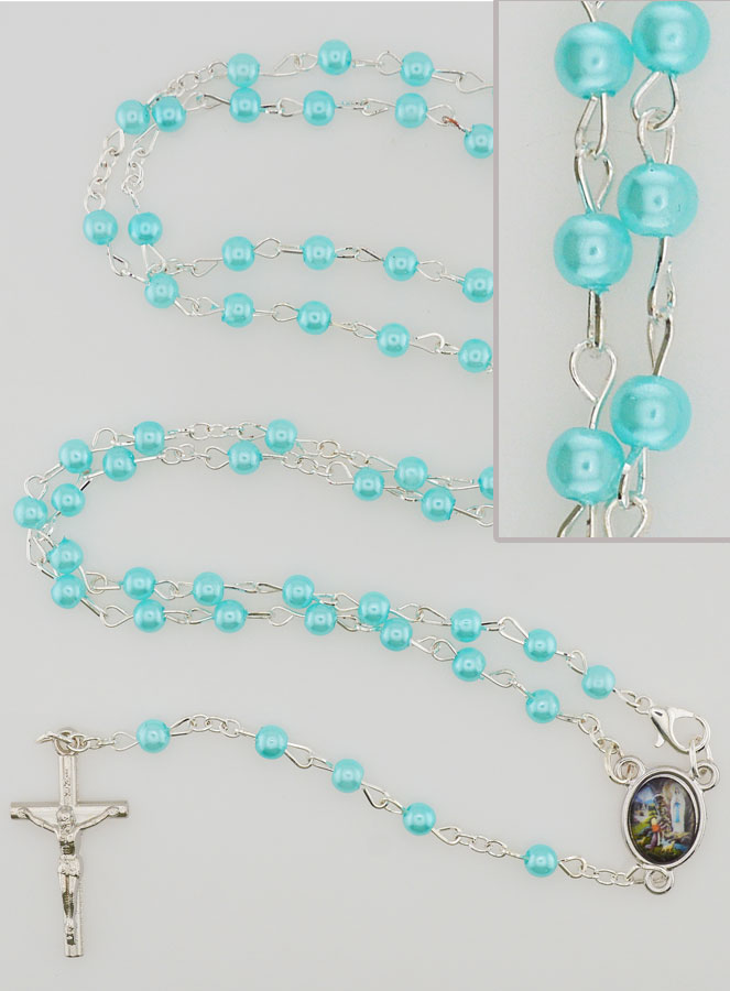 Chapelet de Lourdes en Perles de Nacre Bleue avec Fermoir (pic 1)