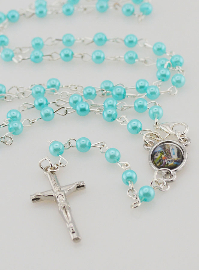 Chapelet de Lourdes en Perles de Nacre Bleue avec Fermoir (pic 2)