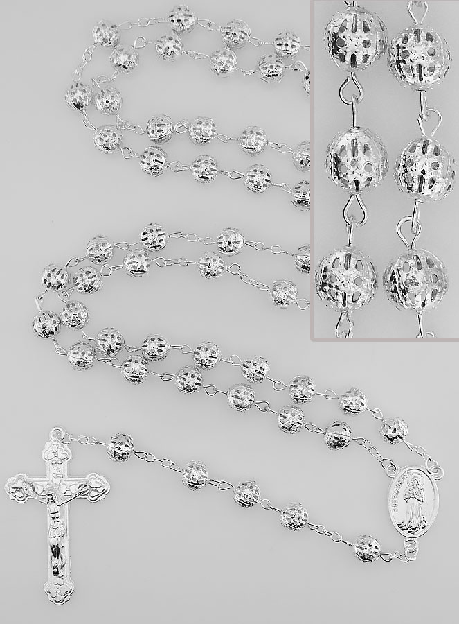 Chapelet en Perles d'Argent Ajouré - 65 cm (pic 1)