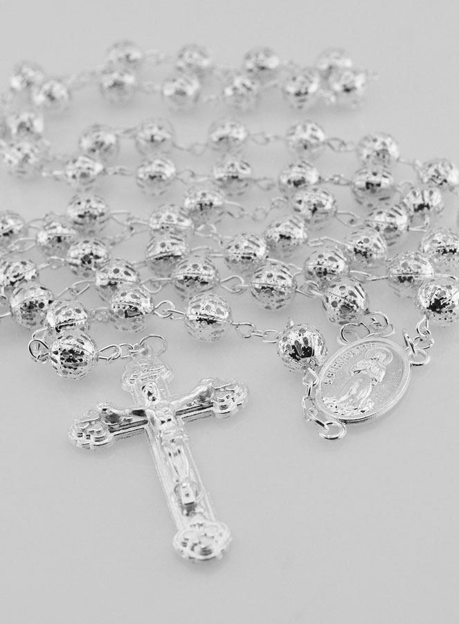 Chapelet en Perles d'Argent Ajouré - 65 cm (pic 2)