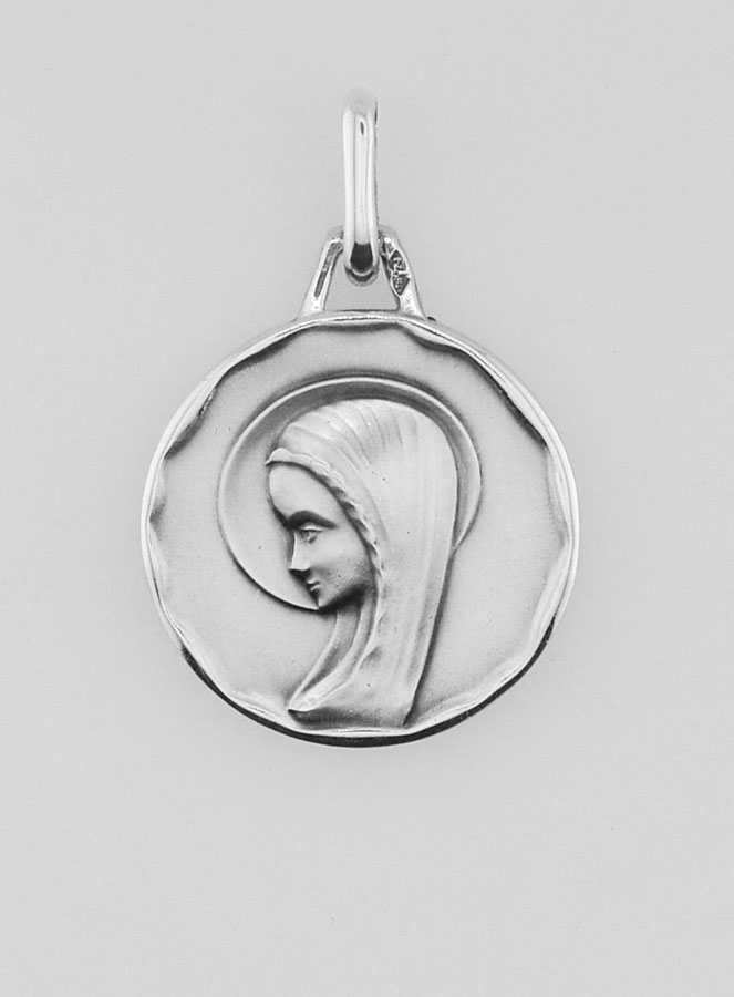 Médaille Vierge au Voile Profil Gauche en Argent Massif - 16 mm (pic 1)