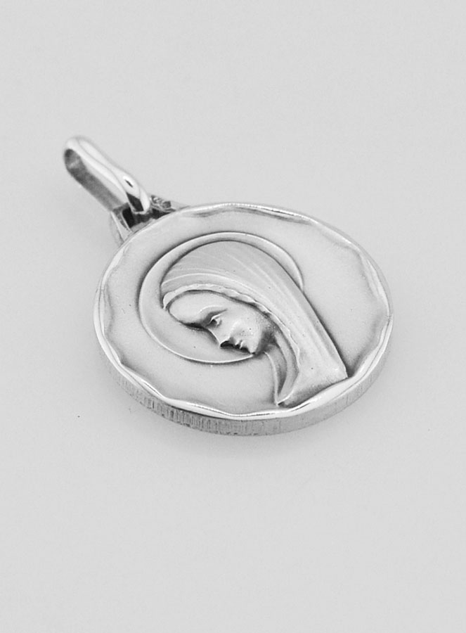 Médaille Vierge au Voile Profil Gauche en Argent Massif - 16 mm (pic 3)