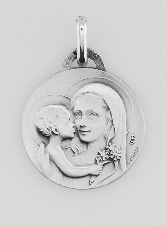 Médaille Vierge à l'Enfant aux Fleurs en Argent Massif - 18 mm (pic 1)