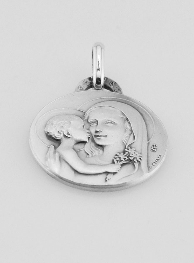 Médaille Vierge à l'Enfant aux Fleurs en Argent Massif - 18 mm (pic 2)