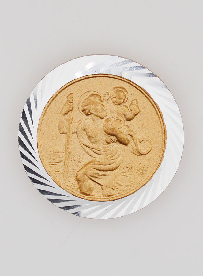 Plaque Auto Saint Christophe Argenté et Doré - 3.5 cm (pic 1)