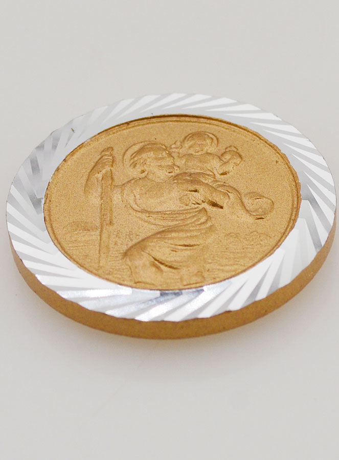 Plaque Auto Saint Christophe Argenté et Doré - 3.5 cm (pic 2)