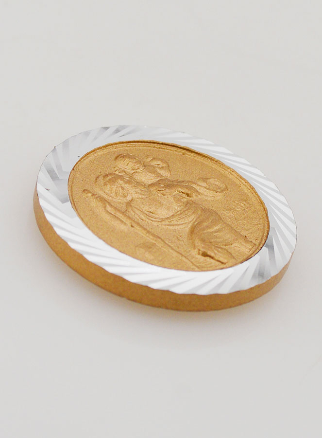 Plaque Auto Saint Christophe Argenté et Doré - 3.5 cm (pic 3)