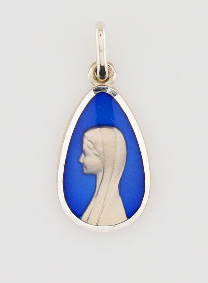 Médaille Vierge Marie au Voile en Argent Massif et Email Bleu - 16 mm (pic 1)