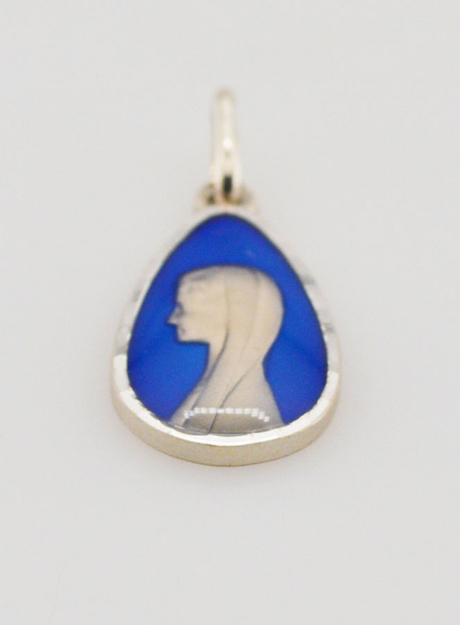 Médaille Vierge Marie au Voile en Argent Massif et Email Bleu - 16 mm (pic 2)