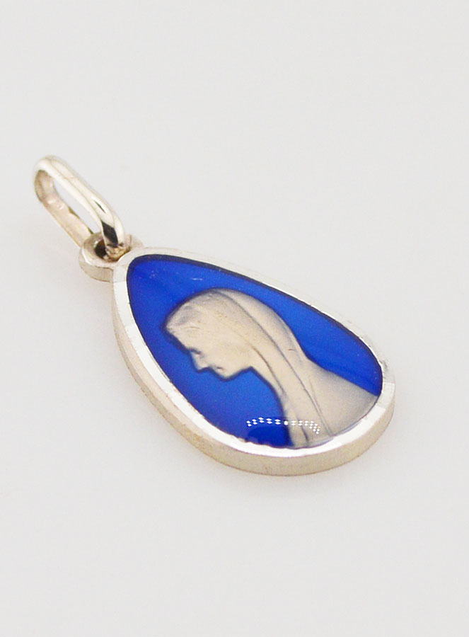 Médaille Vierge Marie au Voile en Argent Massif et Email Bleu - 16 mm (pic 3)
