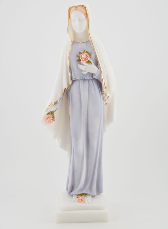 Statue Sainte Vierge Marie aux Roses Peinte Main - 25 cm (pic 1)