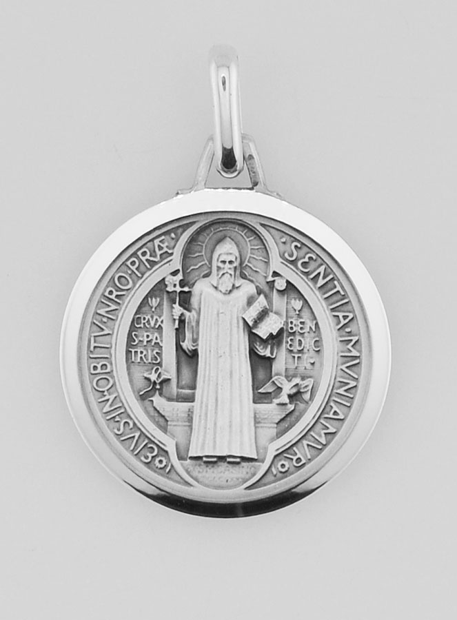 Médaille Saint Benoit en Argent Massif Bords Brillant - 18 mm (pic 3)