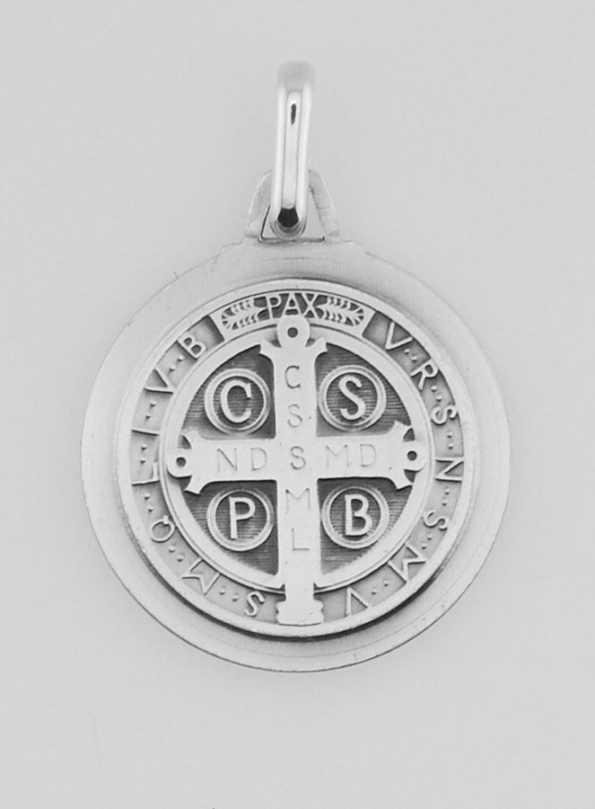 Médaille Saint Benoit en Argent Massif Bords Brillant - 18 mm (pic 4)
