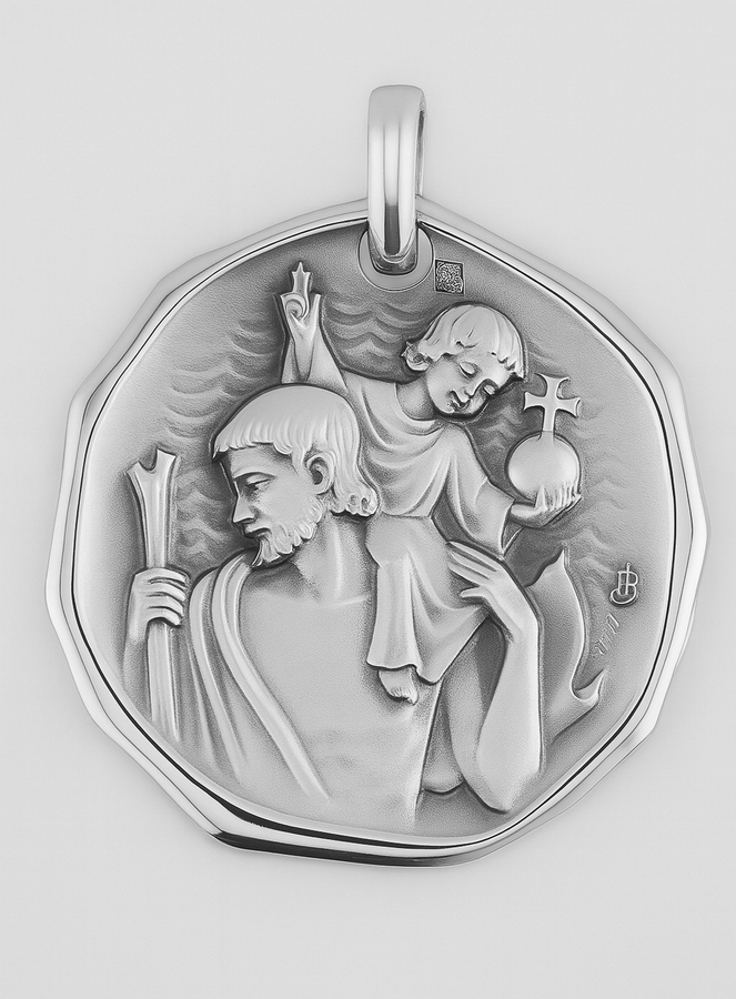 Médaille de Saint Christophe en Argent Massif 925/1000 - 30 mm (pic 1)