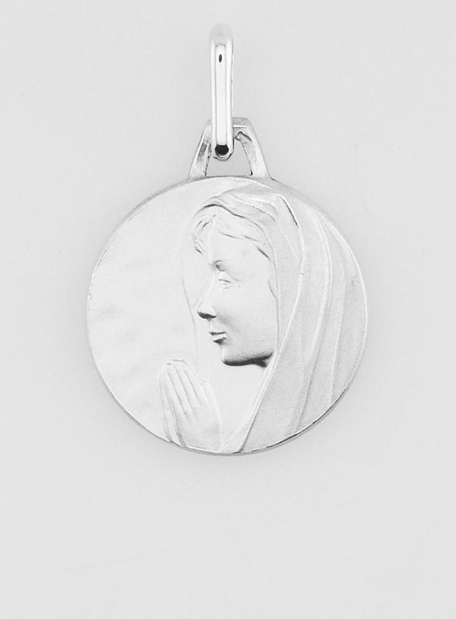 Médaille Vierge Marie au Voile en Prière - Argent Massif - 17 mm (pic 1)
