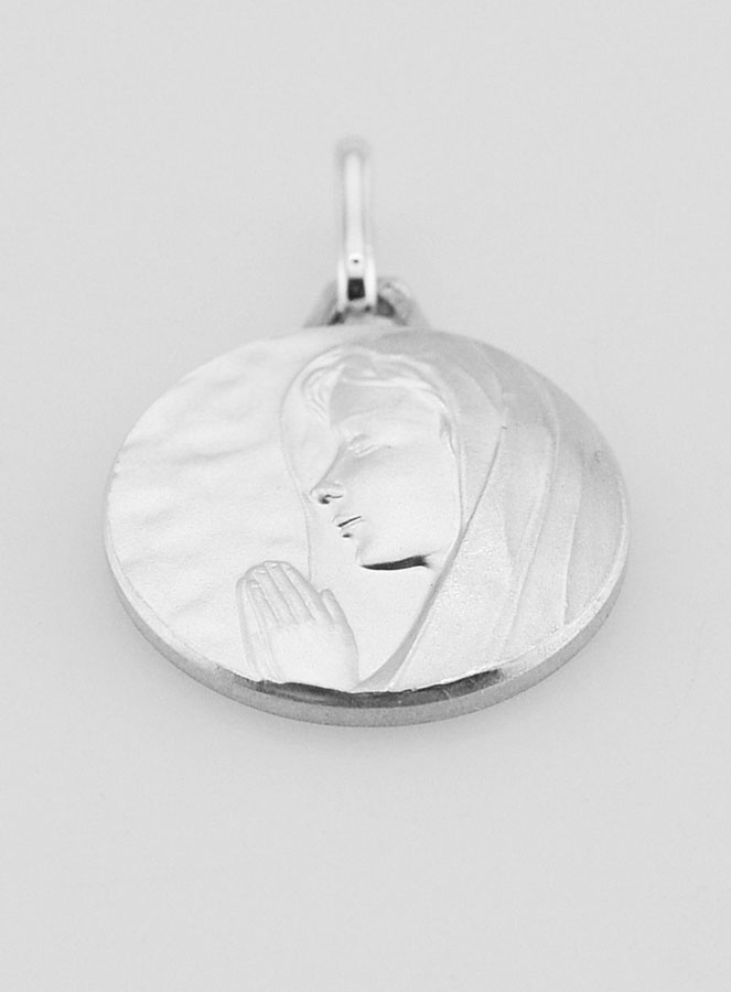 Médaille Vierge Marie au Voile en Prière - Argent Massif - 17 mm (pic 2)