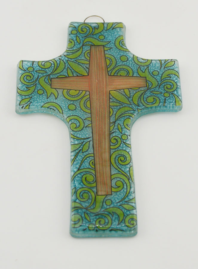 Croix en Verre Motif Moderne Fleuri - 12 cm (pic 2)
