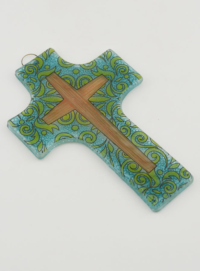 Croix en Verre Motif Moderne Fleuri - 12 cm (pic 3)