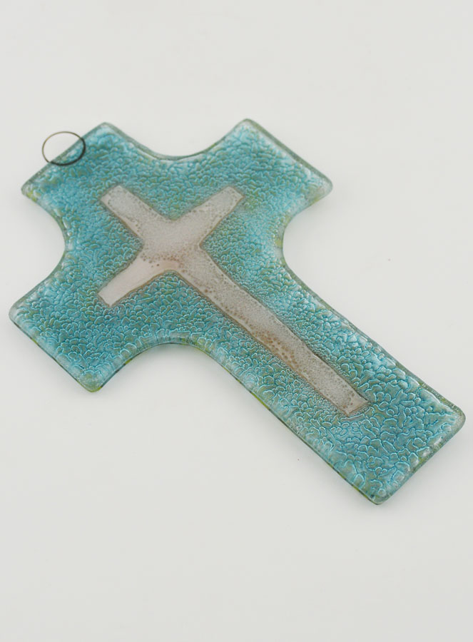 Croix en Verre Motif Moderne Fleuri - 12 cm (pic 4)