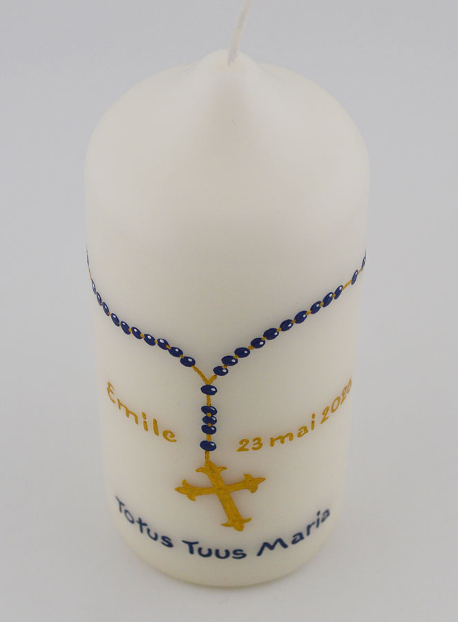 Cierge Religieux Modèle Chapelet - Gravure Prénom Peint à la Main (pic 2)
