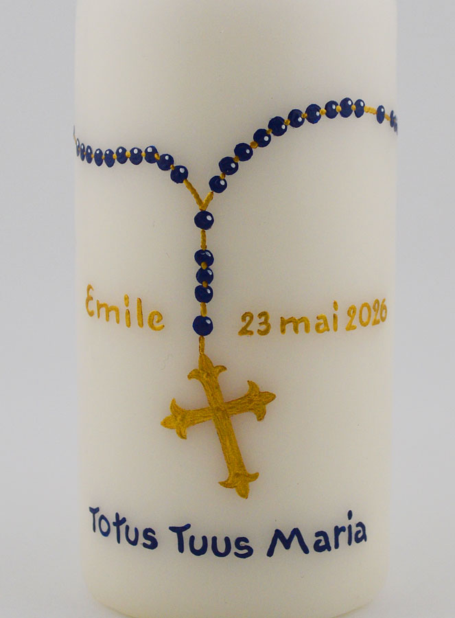 Cierge Religieux Modèle Chapelet - Gravure Prénom Peint à la Main (pic 3)