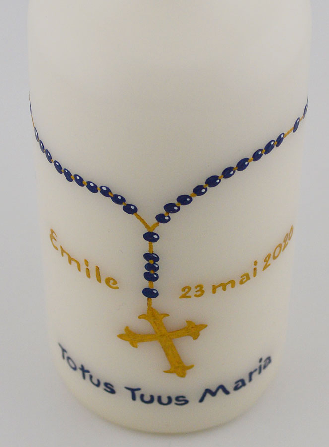 Cierge Religieux Modèle Chapelet - Gravure Prénom Peint à la Main (pic 4)
