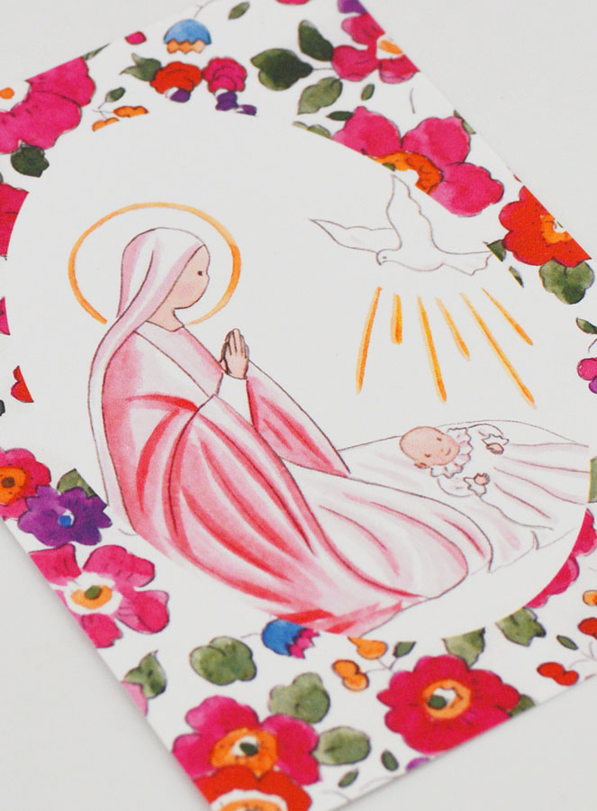 Carte de Baptême - Vierge Marie et Colombe de l'Esprit Saint - Fuchsia (pic 3)
