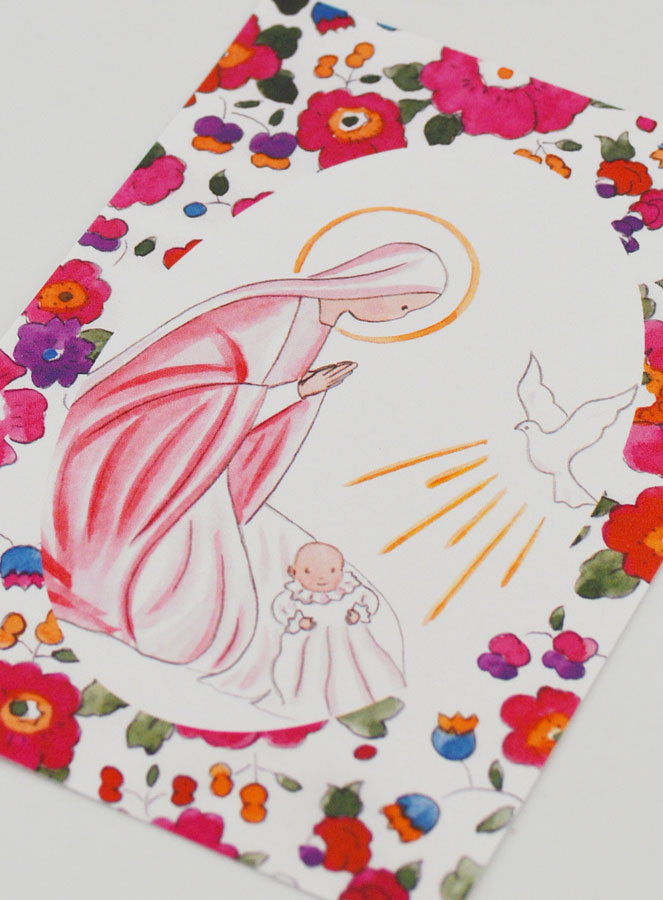 Carte de Baptême - Vierge Marie et Colombe de l'Esprit Saint - Fuchsia (pic 4)