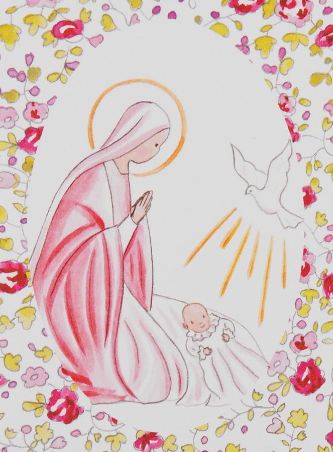 Carte de Baptême - Vierge Marie et Colombe de l'Esprit Saint - Rose (pic 1)