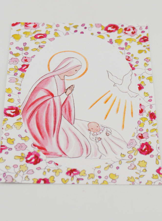 Carte de Baptême - Vierge Marie et Colombe de l'Esprit Saint - Rose (pic 2)