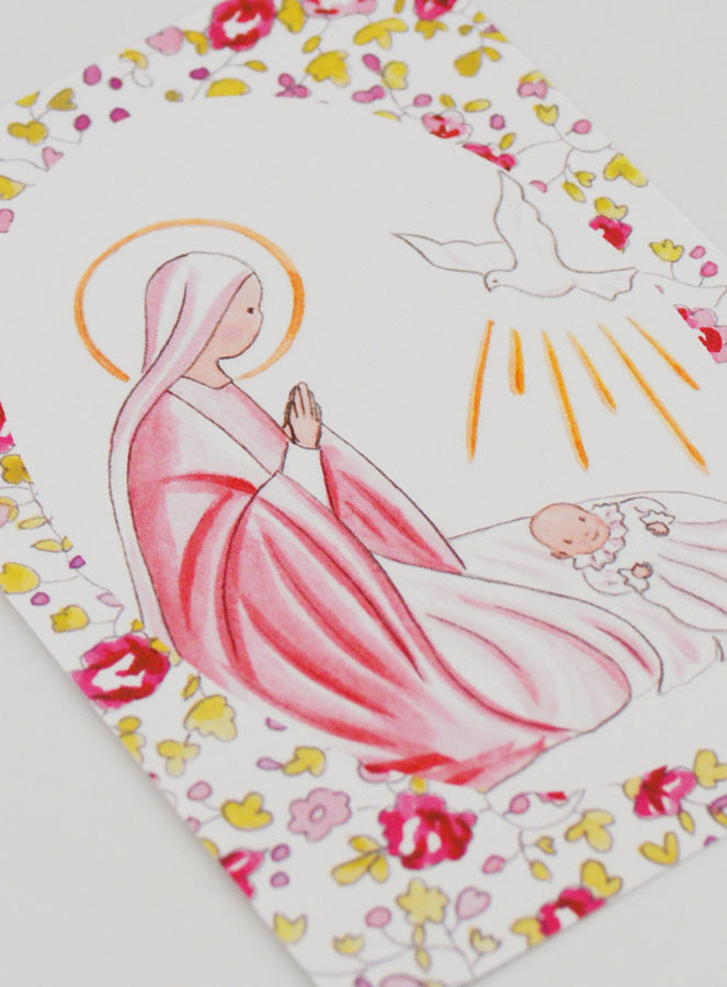Carte de Baptême - Vierge Marie et Colombe de l'Esprit Saint - Rose (pic 3)