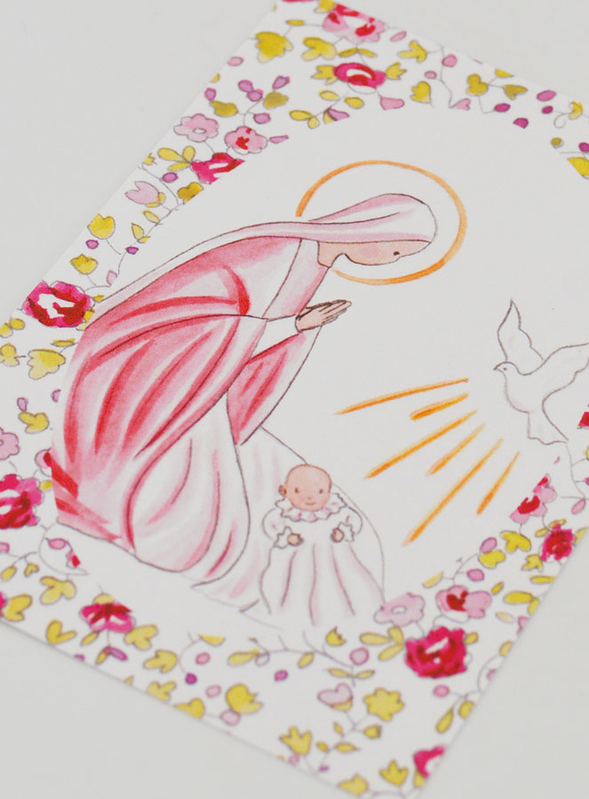 Carte de Baptême - Vierge Marie et Colombe de l'Esprit Saint - Rose (pic 4)
