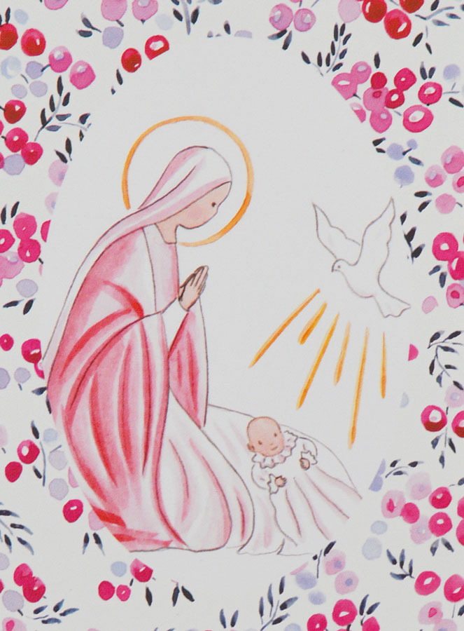 Carte de Baptême - Vierge Marie et Colombe de l'Esprit Saint (pic 1)