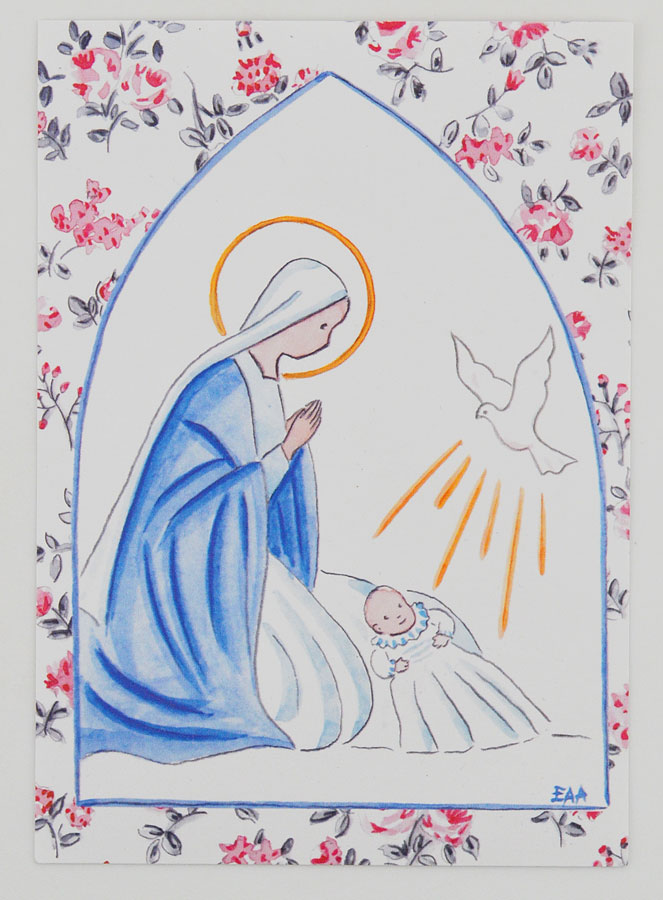 Carte de Baptême - Sainte Vierge Marie et Colombe (pic 1)