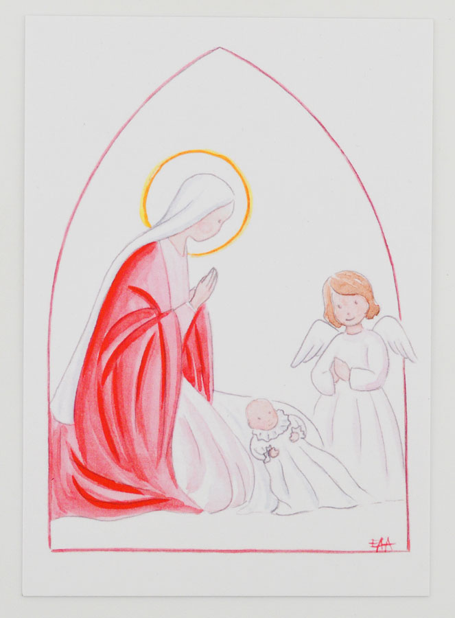 Carte de Baptême - Vierge Marie et Ange-Gardien - Blanc (pic 1)