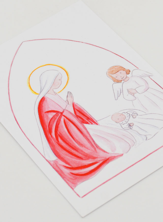 Carte de Baptême - Vierge Marie et Ange-Gardien - Blanc (pic 3)