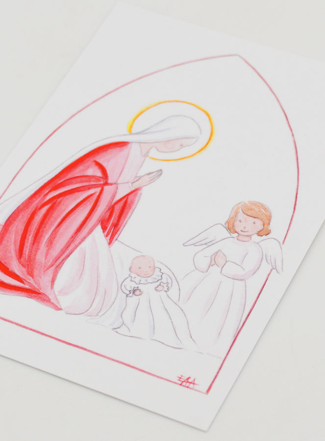 Carte de Baptême - Vierge Marie et Ange-Gardien - Blanc (pic 4)
