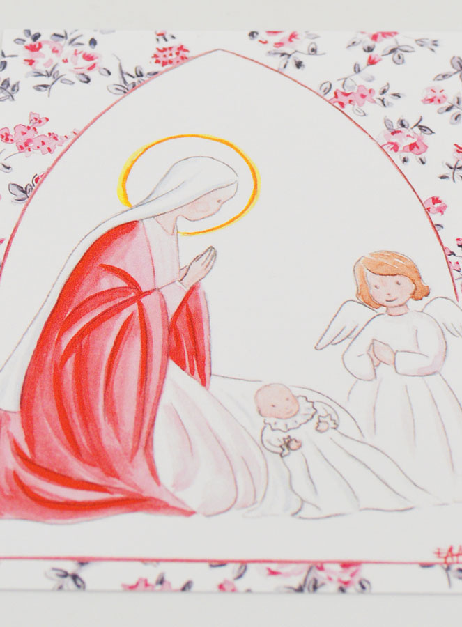 Carte de Baptême - Vierge Marie et Ange-Gardien - Roses (pic 2)
