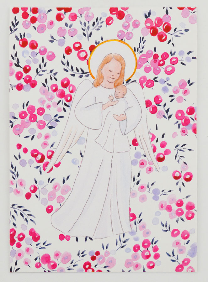 Carte de Baptême - Ange-Gardien Protecteur - Groseille Fuchsia (pic 1)