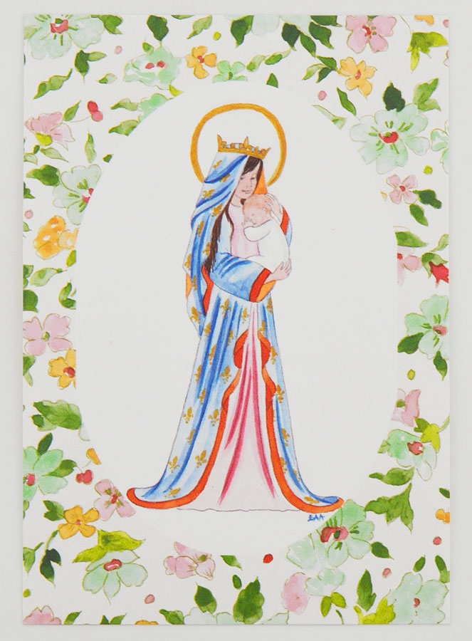 Carte de Baptême - Vierge Couronnée au Lys - Vert (pic 1)