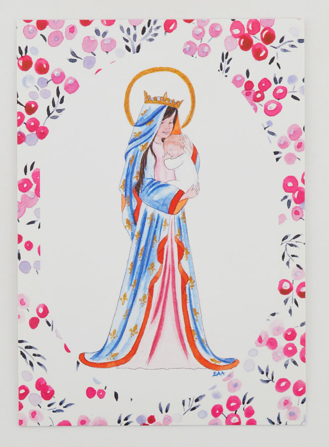 Carte de Baptême - Vierge Couronnée au Lys - Fuchsia (pic 1)