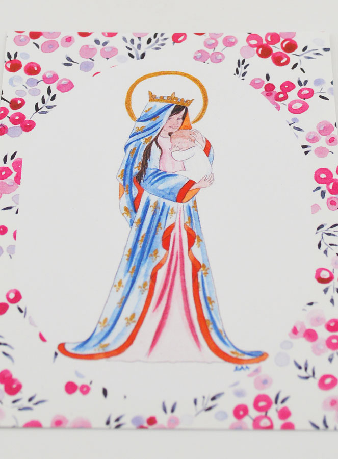 Carte de Baptême - Vierge Couronnée au Lys - Fuchsia (pic 2)