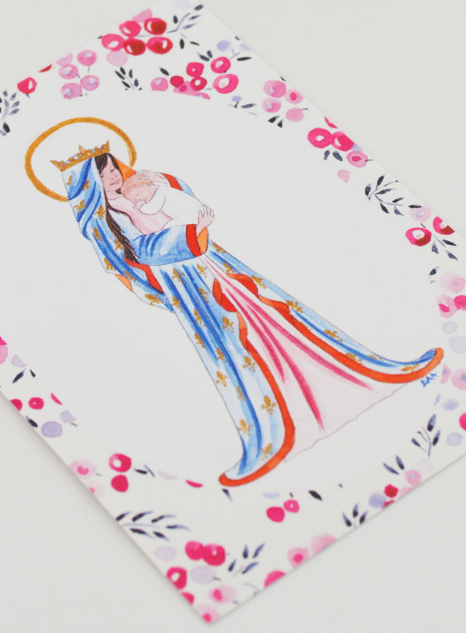 Carte de Baptême - Vierge Couronnée au Lys - Fuchsia (pic 3)