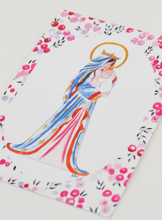 Carte de Baptême - Vierge Couronnée au Lys - Fuchsia (pic 4)