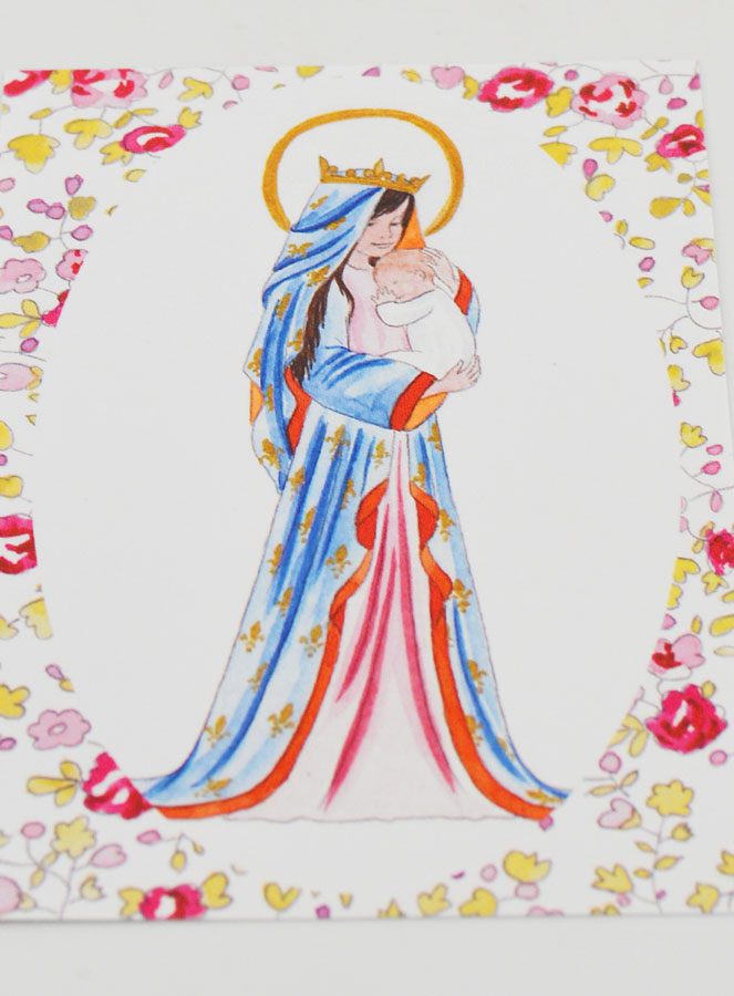 Carte de Baptême - Vierge Couronnée au Lys - Rose (pic 2)