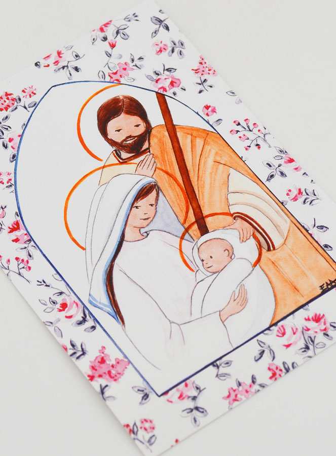 Carte de Baptême - Sainte Famille - Fleurs Rose (pic 3)