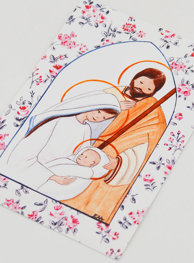 Carte de Baptême - Sainte Famille - Fleurs Rose (pic 4)