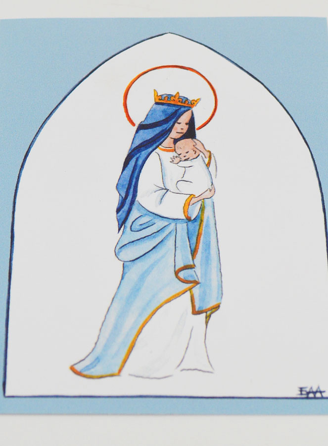 Carte de Baptême - Vierge Couronnée à l'Enfant Jésus - Bleu Ciel (pic 2)