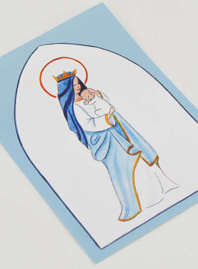 Carte de Baptême - Vierge Couronnée à l'Enfant Jésus - Bleu Ciel (pic 3)